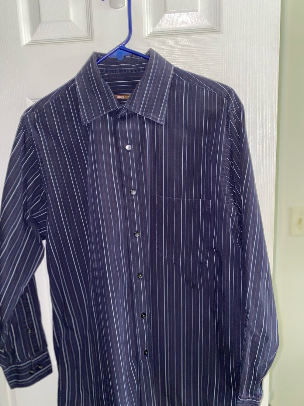 BCBG Men's Dark Blue Pinstripe Dress Shirt